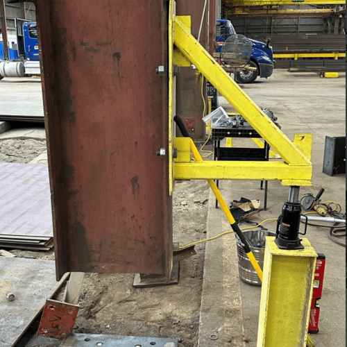 Shored up column ready for welding and replacement